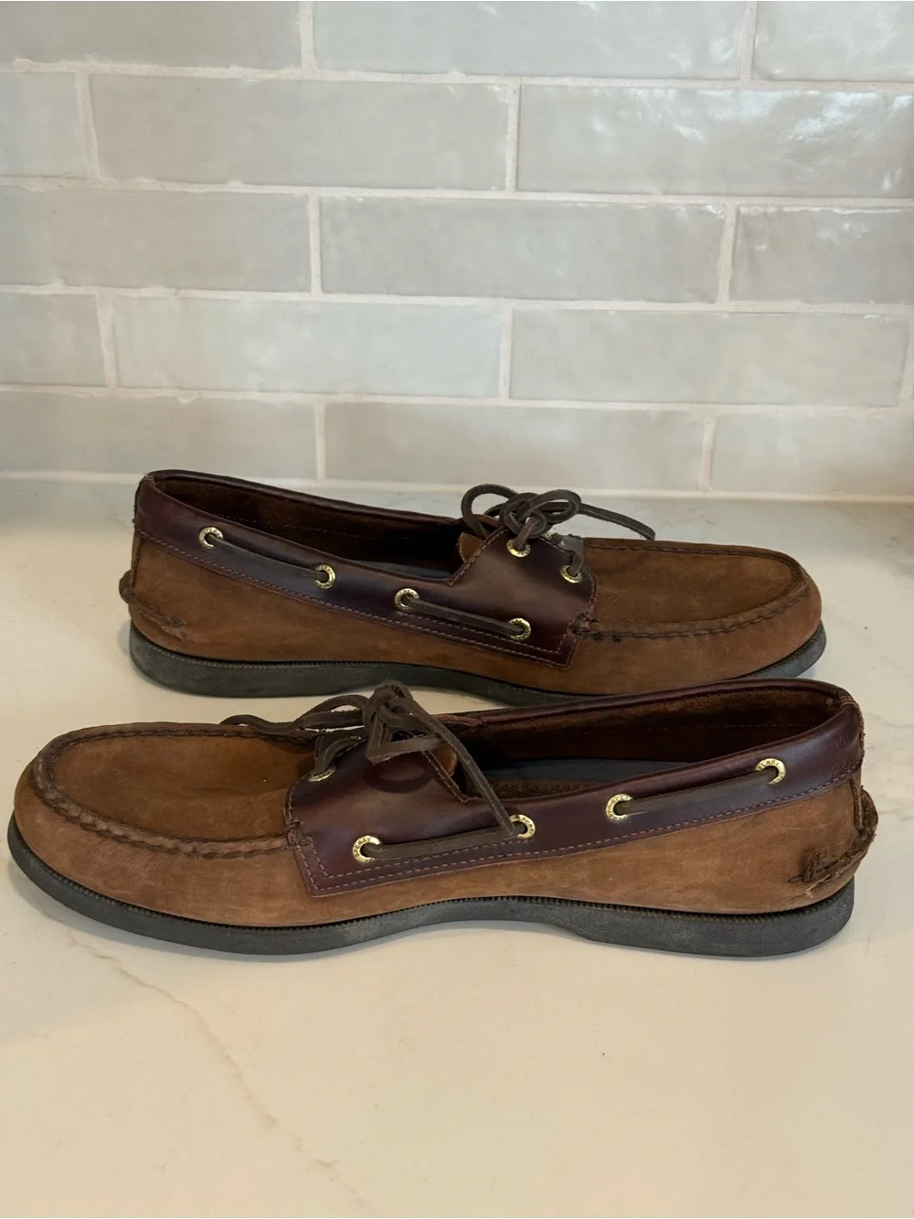 Sperry Top-Sider Men’s 11.5 Brown Leather Nubuck 2-Eye Boat Shoes Moc Toe